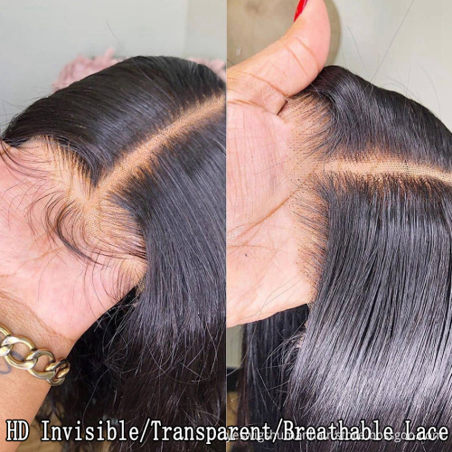 Hd Full Transparent Lace Frontal Wig Raw Brazilian Straight Virgin Human Hair Lace Wig Bleached Knots Lace Front Human Hair Wig